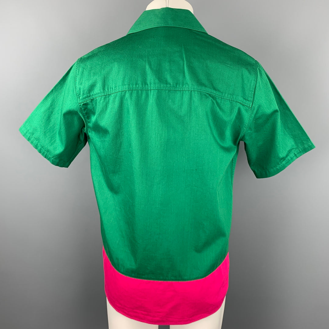 AMI by ALEXANDRE MATTIUSSI Talla M Camisa de manga corta de algodón con bloques de color verde y rosa