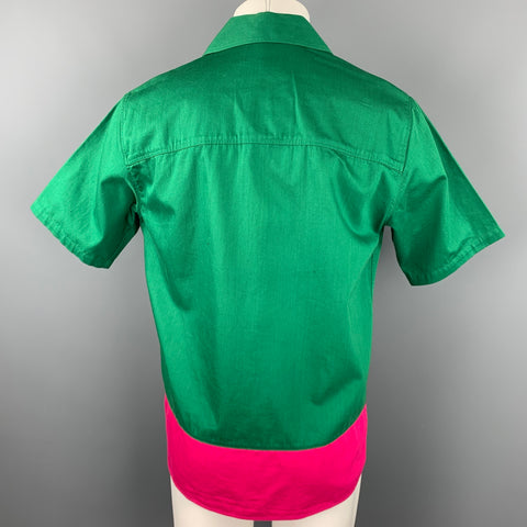 AMI by ALEXANDRE MATTIUSSI Size M Green & Pink Color Block Cotton Short Sleeve Shirt