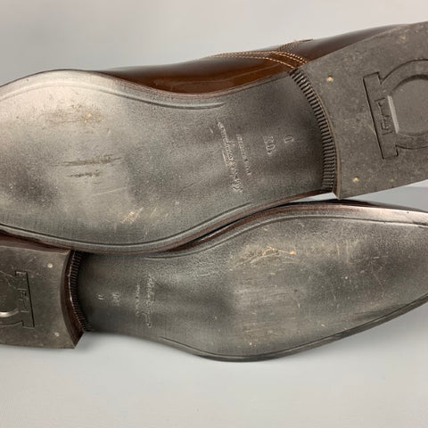 SALVATORE FERRAGAMO Size 10.5 Brown Patent Leather Ankle Boots