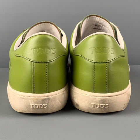 TOD'S Size 8.5 Green Cream Color Block Leather Low Top Sneakers