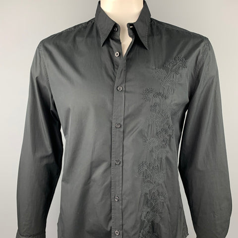 PS by PAUL SMITH Size XL Black Embroidery Cotton Button Up Long Sleeve Shirt