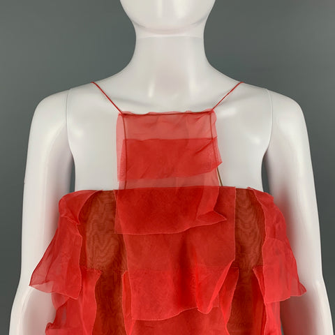 AKRIS Size 10 Orange Tan Silk See Through Spaghetti Straps Dress