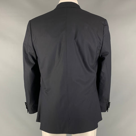 BRIONI Size 40 Regular Navy Black Solid Wool Peak Lapel Sport Coat