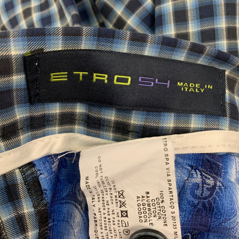 ETRO Size 38 Blue Navy Checkered Cotton Casual Pants