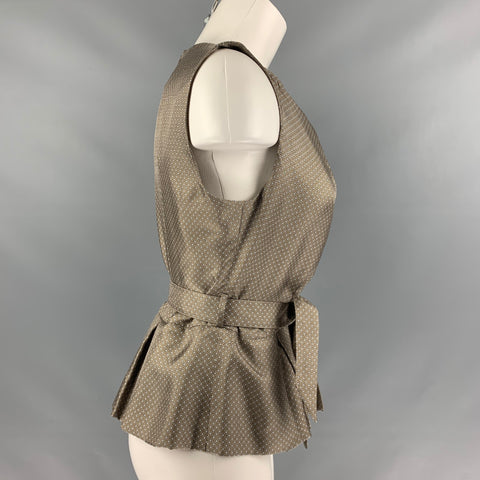 PAUW Size 2 Taupe and White Silk Dots Blouse