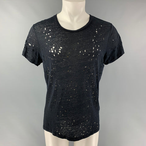 IRO Sijaspe Size S Black Linen Distressed Crew-Neck T-shirt