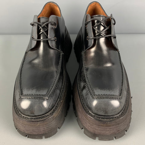 MARSELL Size 7 Black Antique Leather Platform Lace Up Shoes
