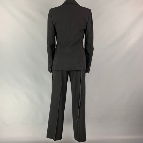 ANN DEMEULEMEESTER Size 4 Black Wool Peak Lapel Pants Suit