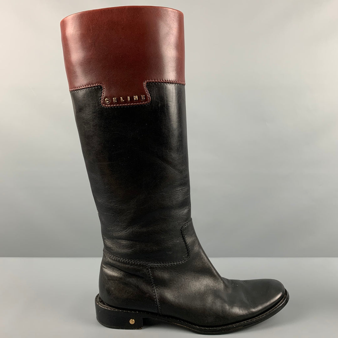 CELINE Size 7 Black Brown Pull On Boots