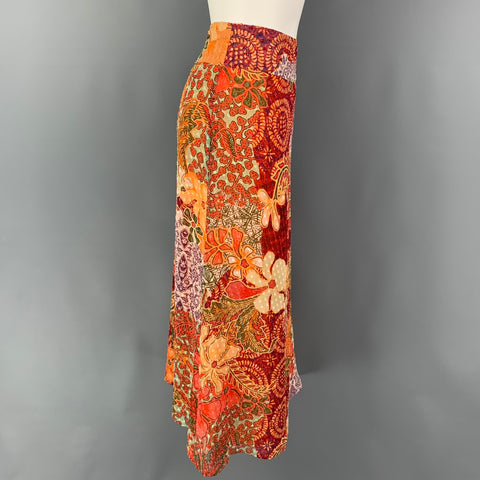 KENZO Size 0 Orange Multi-Color Silk Viscose Long Skirt