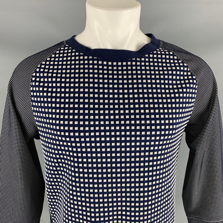 OPENING CEREMONY Size S Navy White Checkered Polyester Blend Crew-Neck Pullover