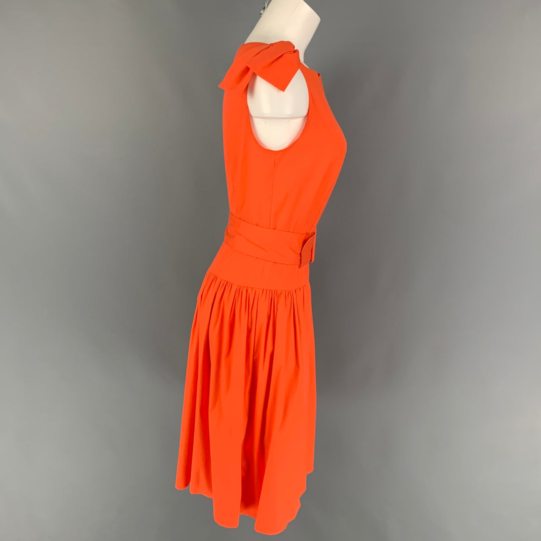 PRADA Size 6 Orange Cotton Blend Sleeveless Belted A-Line Dress Sui Generis Designer Consignment PRADA Size 6 Orange Cotton Blend Sleeveless Belted A-Line Dress Sui Generis Designer Consignment
