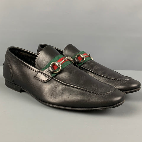 GUCCI Size 8.5 Black Leather Horsebit Loafers