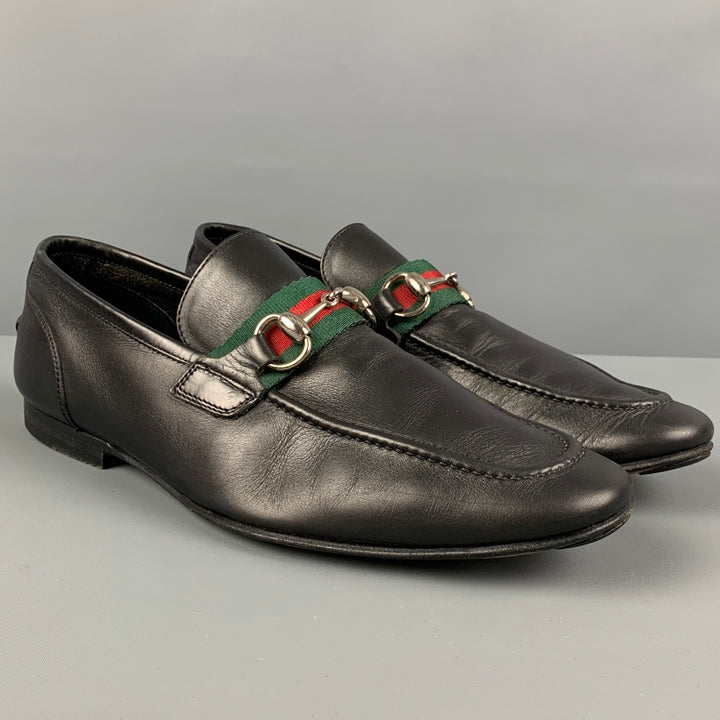 GUCCI Size 8.5 Black Leather Horsebit Loafers