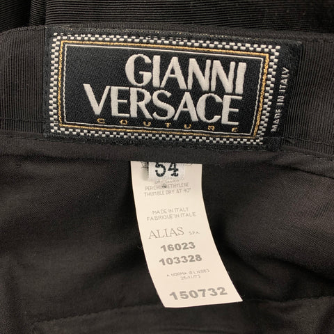 Vintage GIANNI VERSACE Deadstock Size 44 Black Pattern Cotton Blend Shawl Collar Tuxedo Suit