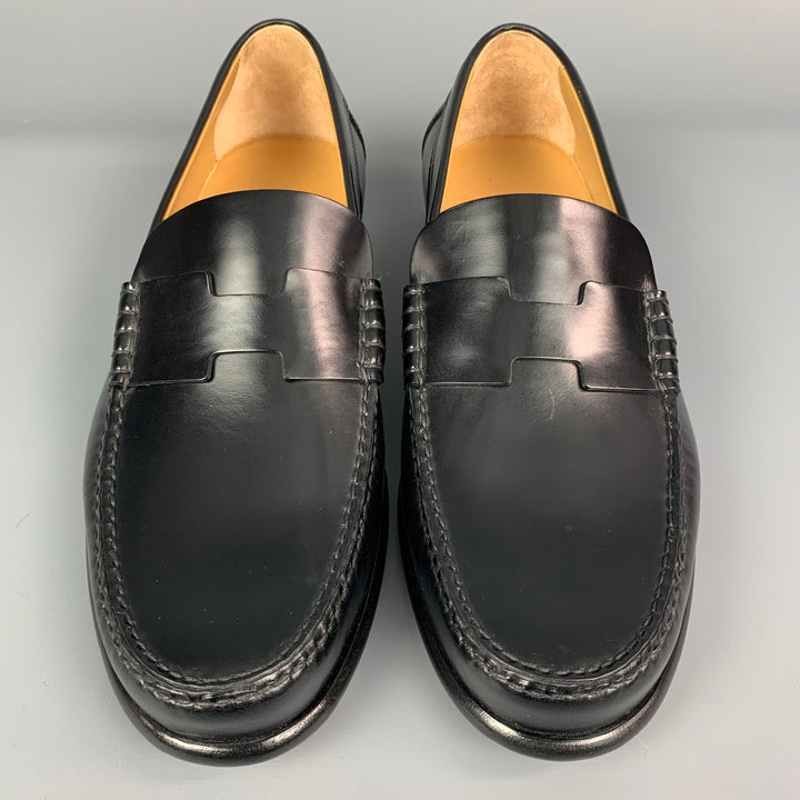 HERMES Size 9 Black Leather Slip On Kennedy Loafers