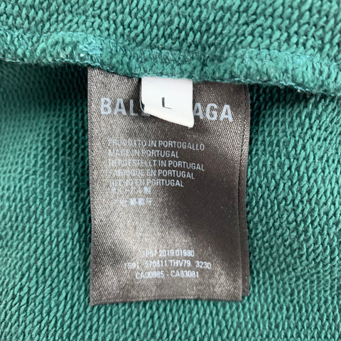 BALENCIAGA Size L Green Logo Cotton Hoodie Sweatshirt