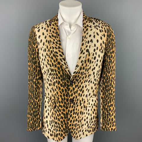 R13 Size L Tan Animal Print Viscose Notch Lapel Sport Coat
