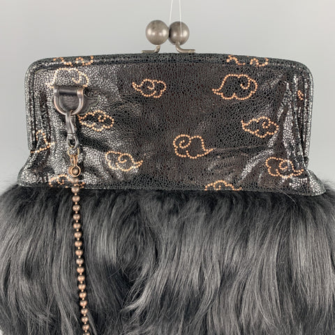 TSUMORI CHISATO Gold Copper Print Leather Goat Hair Trim Kiss Lock Bag
