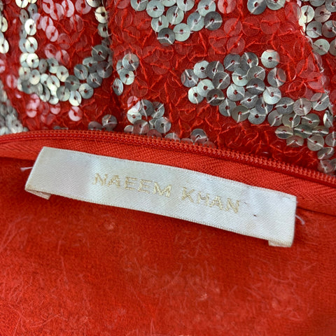 NAEEM KHAN Size M Orange Silver Geometric Sleeveless Cocktail Dress