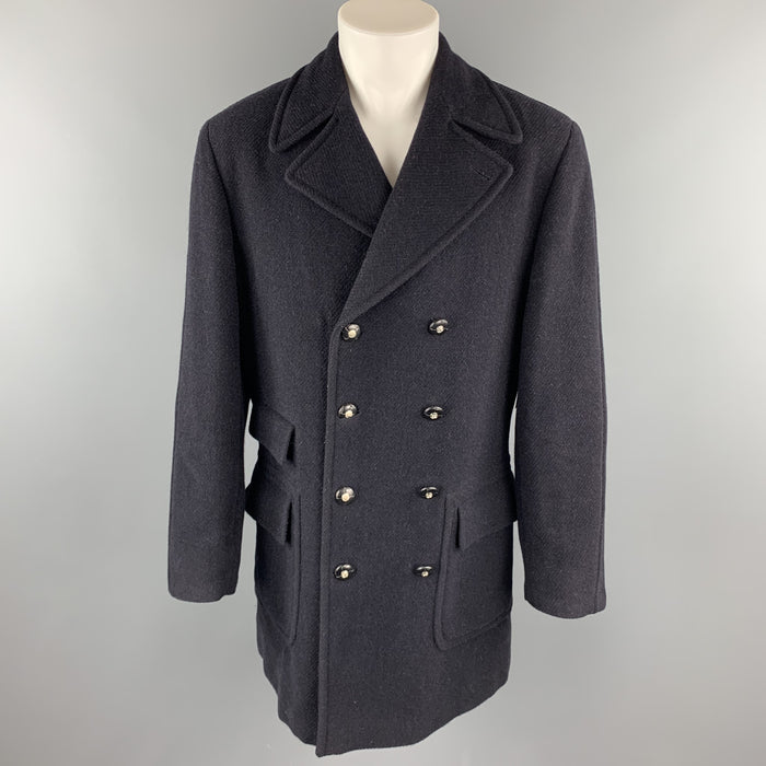 Vintage VERSACE CLASSIC Size 36 Navy Tweed Wool Blend Double Breasted Coat