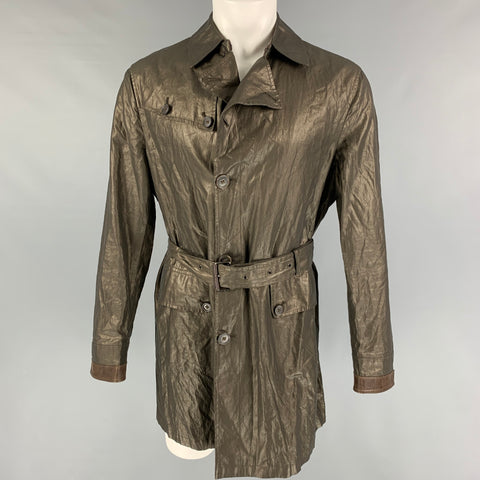 JOHN VARVATOS Size 40 Olive Linen Blend Belted Trenchcoat