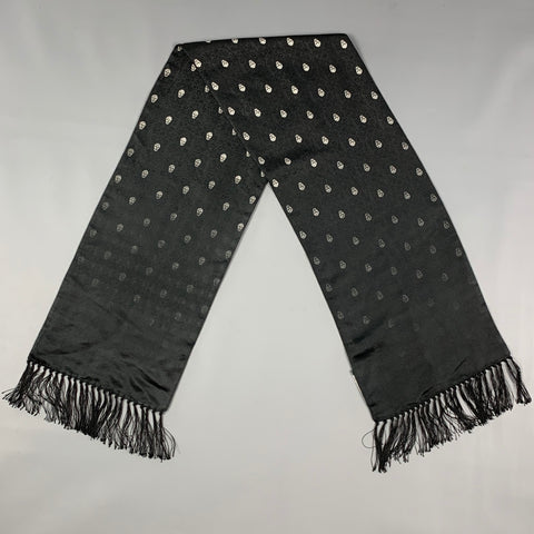 ALEXANDER MCQUEEN Black Silver Skull Silk Scarf