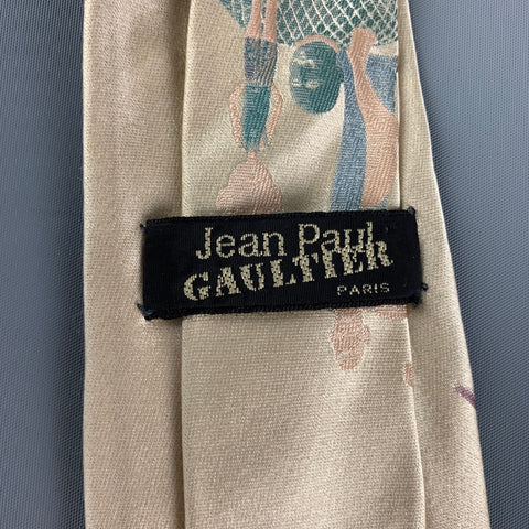 JEAN PAUL GAULTIER Yellow Blue Figures Silk Tie