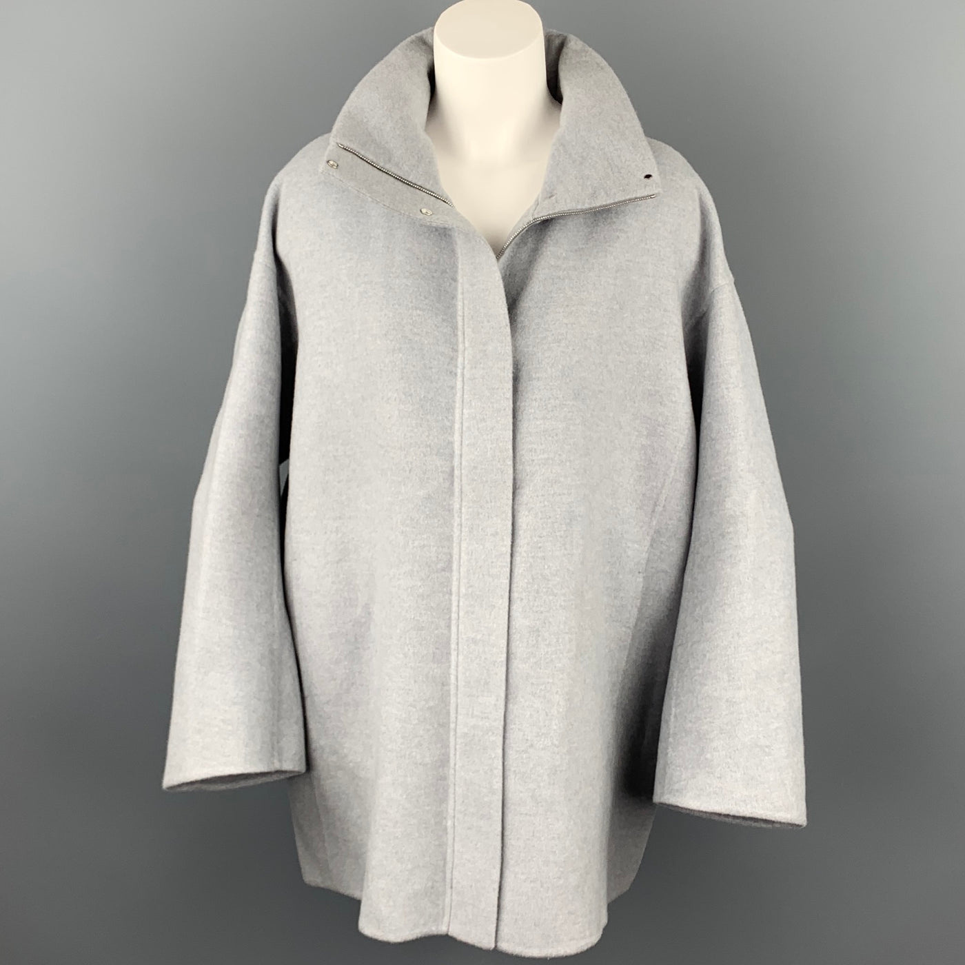 LORO PIANA Size M Light Gray Cashmere Leather Trim Oversized Hooded Jacket