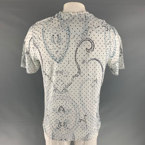 ROBERT GRAHAM Size XL White Blue Paisley Cotton V-Neck T-shirt