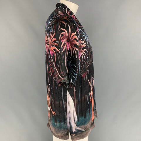 ENDLESS JOY Size XL Multi-Color Print Silk Camp Short Sleeve Shirt