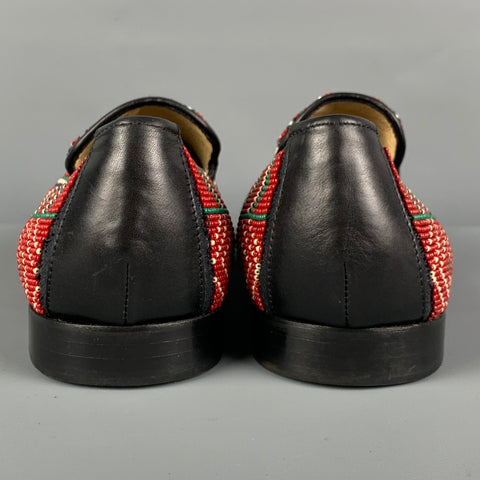 DONALD J PLINER Size 9 Red Navy Green Beaded Leather Slip On Loafers