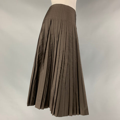 PRADA Taille 4 Jupe circulaire plissée en soie marron
