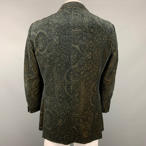 ETRO Size 42 Black & Olive Print Velvet Peak Lapel Sport Coat