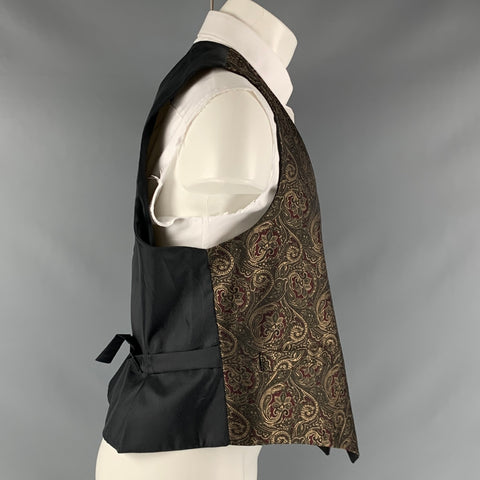 VINTAGE Size M Burgundy Olive Paisley Polyester Vest