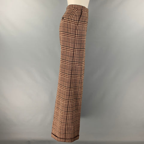 SONIA RYKIEL Taille 4 Pantalon habillé pied-de-poule beige marron à jambe large
