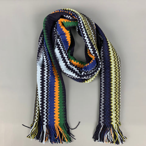 MISSONI Multi Color Zig Zag Wool Acrylic Knit Scarf