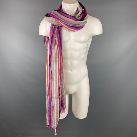 VINTAGE Écharpe en coton à rayures grises et violettes