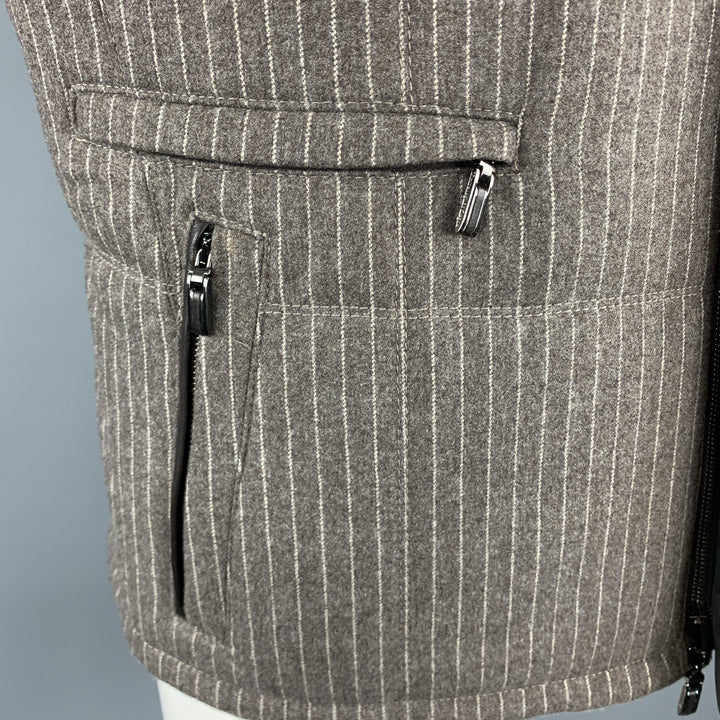 ERMENEGILDO ZEGNA 52 Taupe Pinstripe Leather Trimmed Reversible Vest NWT
