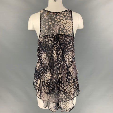 REBECCA TAYLOR Taille 2 Blouse à imprimé animal en soie violette et noire