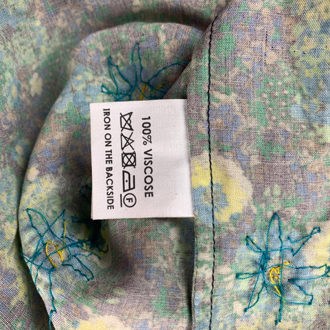 DRIES VAN NOTEN S/S 20 Size XS Green & Blue Beaded Viscose Button Up Long Sleeve Shirt