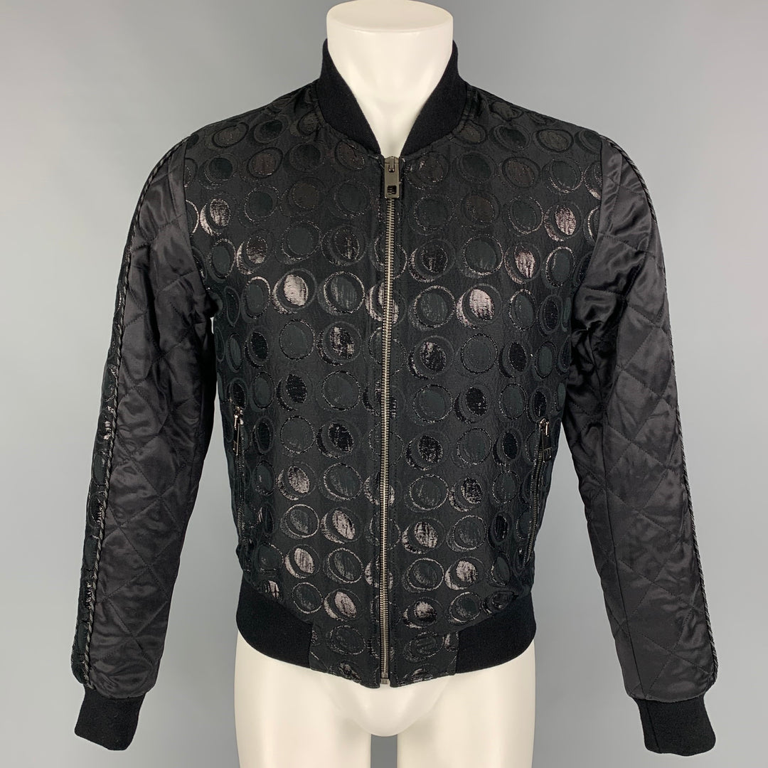 DOLCE &amp; GABBANA Taille 34 Veste en soie et coton cercles argentés noirs