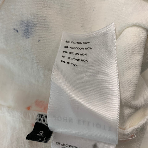 JOHN ELLIOTT Size L White Multi-Color Splattered Cotton Crew-Neck T-shirt
