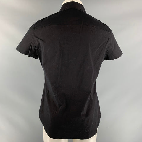 PRADA Size M Black Solid Cotton Blend One pocket Short Sleeve Shirt
