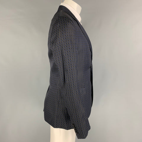 LANVIN Size 40 Regular Grey Blue Print Viscose Silk Sport Coat