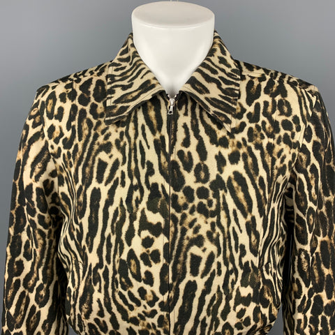 DRIES VAN NOTEN S/S 20 Size 36 Tan & Black Animal Print Wool Zip Up Jacket