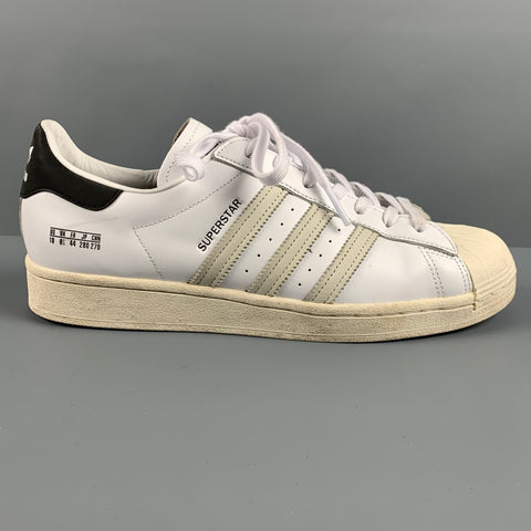 ADIDAS Size 10 White Beige Leather Low Top Sneakers