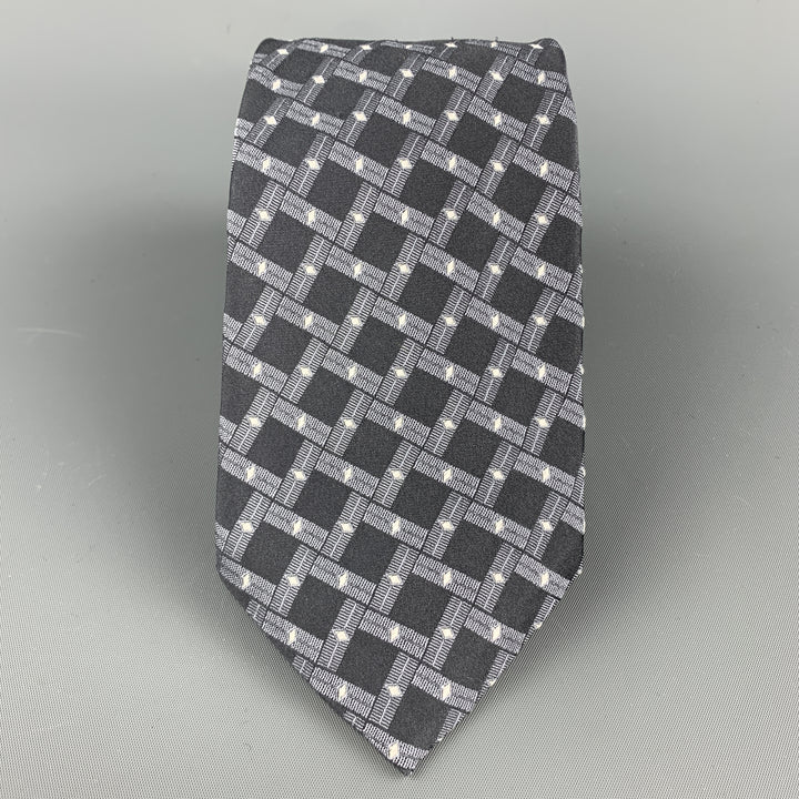 GIORGIO ARMANI Grey Geometric Silk Tie