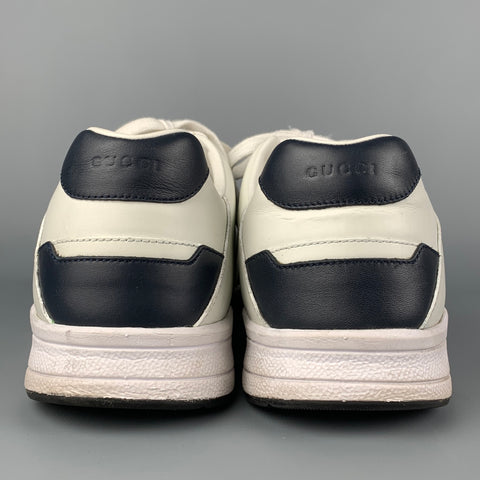 GUCCI Size 9 White & Navy Color Block Leather Lace Up Sneakers