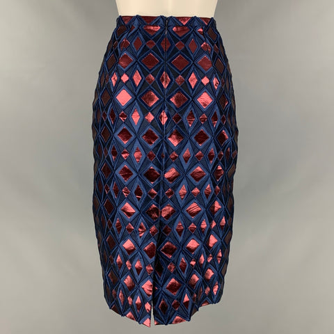 BURBERRY PRORSUM Size 2 Blue Metallic Polyester Silk Pencil Skirt